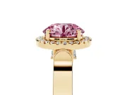 Round Pavé Halo Engagement Ring Setting for a Fancy Pink Lab-Grown Diamond | Yellow Gold