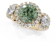 Round Three Stone Halo Engagement Ring Setting for a Fancy Green Lab-Grown Diamond | Yellow Gold