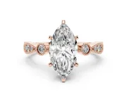 Marquise Cut Diamond Solitaire Engagement Ring Set in Rose gold with Milgrain Bezel Accent Band