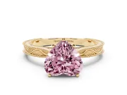 Fancy Pink Heart Cut Diamond Solitaire Milgrain Engraved Band Set in Yellow gold with Prong Setting