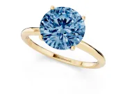 Round Thin Solitaire Engagement Ring Setting for a Fancy Blue Lab-Grown Diamond | Straight Plain Band | Yellow Gold