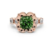 Cushion Cut Floral Engagement Ring Setting for a Fancy Green Lab-Grown Diamond | Petal Frame and Side Stones | Rose Gold