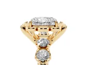 Radiant Cut Diamond Floral Halo Ring Set in Yellow gold with Shared Prong Band