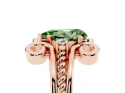 Fancy Green Pear Cut Diamond Twisted Band Solitaire Ring Set in Rose gold with Scroll Prongs