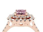 Emerald Cut Double Halo Engagement Ring Setting for a Fancy Pink Lab-Grown Diamond | Pave Shoulders | Rose Gold
