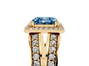 Asscher Cut Halo Engagement Ring Setting for a Fancy Blue Lab-Grown Diamond | Two-Row Pave Split Shank | Yellow Gold