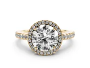 Round Halo Engagement Ring Setting | Half Pave Band | Yellow Gold