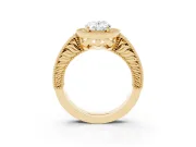 Oval Vintage Milgrain Halo Engagement Ring Setting | Carved Leaf Detail | Yellow Gold