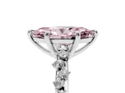 Fancy Pink Marquise Cut Diamond Solitaire Vine Band Ring Set in Silver with Round Accents and Prong Setting