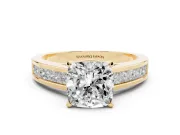 Cushion Cut Channel Set Engagement Ring Setting | Princess Cut Accents | Yellow Gold