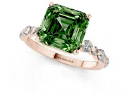 Fancy Green Asscher Cut Diamond Prong Set Engagement Ring Set in Rose gold with Round Accent Pavé Band