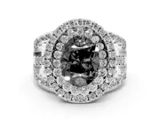 Oval Double Halo Engagement Ring Setting for a Black Center | Pavé Split Shank | Sterling Silver