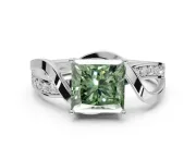 Princess Cut Bypass Solitaire Engagement Ring Setting for a Fancy Green Lab-Grown Diamond | Pavé Strands | Platinum