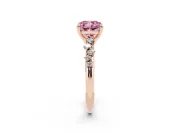 Fancy Pink Cushion Cut Diamond Solitaire Vine Band Ring Set in Rose gold with Round Accents and Prong Setting