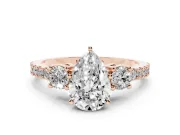 Three-Stone Pear Cut Diamond Pavé Band Ring Set in Rose gold with Prong Setting