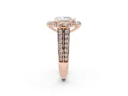 Pear Cut Diamond Halo Engagement Ring Set in Rose gold with Split Shank and Prong Setting