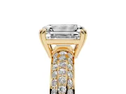 Emerald Cut Three Row Pave Solitaire Engagement Ring Setting | Double Claw Prongs | Yellow Gold