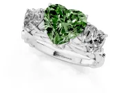 Heart-Shaped Three Stone Engagement Ring Setting for a Fancy Green Lab-Grown Diamond | Braided Band | Platinum
