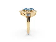 Fancy Blue Pear Cut Diamond Milgrain Halo Ring Set in Yellow gold with Split Shank