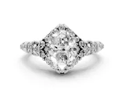 Oval Hidden Halo Filigree Engagement Ring Setting | Pavé Shoulders | Platinum