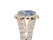 Oval Halo Pavé Engagement Ring Setting for a Fancy Blue Lab-Grown Diamond | Narrow Split Shank | Rose Gold