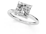 Princess Cut Hidden Halo Engagement Ring Setting | Thin Plain Band | White Gold