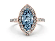 Marquise Pave Halo Engagement Ring Setting for a Fancy Blue Lab-Grown Diamond | Pave Band | Rose Gold