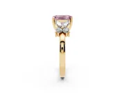 Fancy Pink Emerald Cut Diamond Floral Cluster Ring Set in Yellow gold with Marquise Petals and Prong Setting