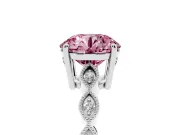 Fancy Pink Round Cut Diamond Solitaire Ring Set in Platinum with Infinity Twist Pavé Band