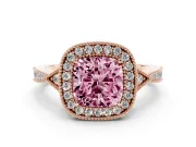 Cushion Cut Milgrain Halo Engagement Ring Setting for a Fancy Pink Lab-Grown Diamond | Graduated Pavé | Rose Gold