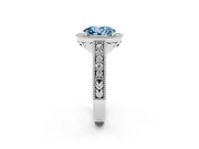 Fancy Blue Oval Cut Diamond Halo Ring Set in Platinum with Round Accent Halo, Pavé Band and Prong Setting