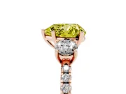 Fancy Yellow Heart Cut Diamond Three-Stone Ring Set in Rose gold with Pavé Band and Graduated Sides