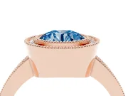 Round Milgrain Halo Engagement Ring Setting for a Fancy Blue Lab-Grown Diamond | Pave Band | Rose Gold