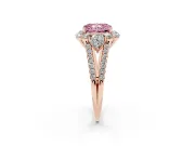 Fancy Pink Radiant Cut Diamond Halo Split Shank Engagement Ring Set in Rose gold with Prong-Held Center Stone