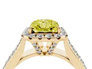 Radiant Cut Pavé Engagement Ring Setting for a Fancy Yellow Lab-Grown Diamond | Wide Three-Row Band | Yellow Gold