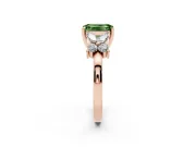 Fancy Green Emerald Cut Diamond Floral Cluster Ring Set in Rose gold with Marquise Petals and Prong Setting