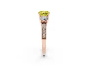 Cushion Cut Three Stone Engagement Ring Setting for a Fancy Yellow Lab-Grown Diamond | Graduated Pave Band | Rose Gold