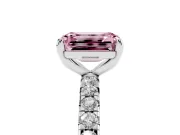 Fancy Pink Emerald Cut Diamond Pavé Solitaire Ring Set in Platinum with Round Band and Prong Setting