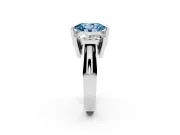 Fancy Blue Oval Cut Diamond Three-Stone Channel Set Ring Set in Silver with Smooth Polished Band