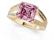 Asscher Cut Split Shank Pavé Engagement Ring Setting for a Fancy Pink Lab-Grown Diamond | Yellow Gold