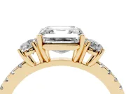 Asscher Cut Three Stone Engagement Ring Setting | Pave Shoulders | Yellow Gold