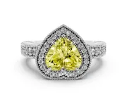Fancy Yellow Heart Cut Diamond Halo Ring Set in Platinum with Round Accent Halo, Pavé Band and Prong Setting