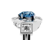 Fancy Blue Heart Cut Diamond Milgrain Halo Ring Set in White gold with Split Shank