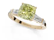 Cushion Cut Tapered Baguette Engagement Ring Setting for a Fancy Yellow Lab-Grown Diamond | Bar Set Sides | Yellow Gold