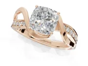 Cushion Cut Bypass Solitaire Engagement Ring Setting | Pavé and Plain Strands | Rose Gold