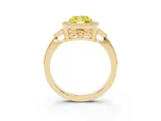 Fancy Yellow Cushion Cut Diamond Halo Engagement Ring Set in Yellow gold with Milgrain Pavé Band