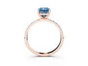 Fancy Blue Radiant Cut Diamond Solitaire Ring Set in Rose gold with Round Pavé Band and Prong Setting