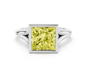 Fancy Yellow Bezel Set Princess Cut Diamond Solitaire Ring Set in White gold with Tapered Band