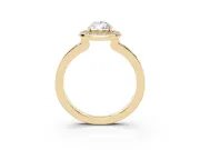 Pear Cut Diamond Halo Ring Set in Yellow gold with Bezel Frame and Pavé Band