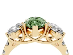 Fancy Green Marquise Cut Diamond Three-Stone Ring Set in Yellow gold with Pavé Band